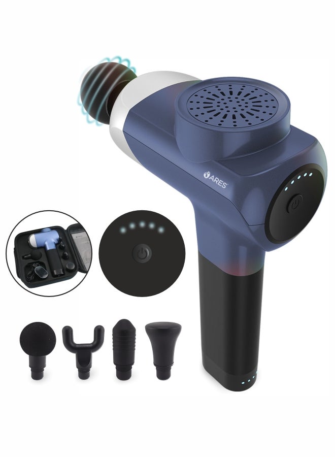 ARES Ufitness-2 Gun Massager 5 Speed Level 4 Detachable Heads Battery 3 Cell 2500Mah, 3H 5Hs With Storage Bag, Blue - Image 1