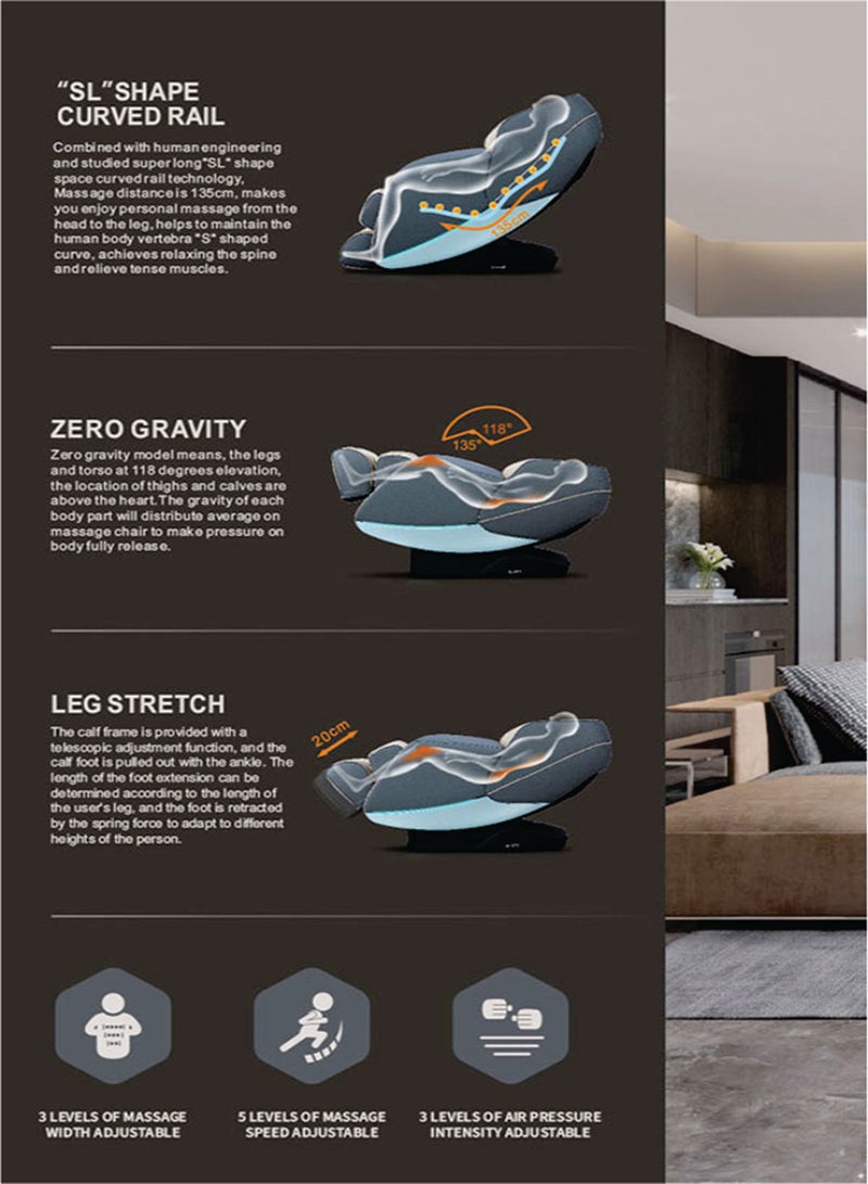 ARES ISmart-2 Full Body Massage Chair With Ai Intelligent 4D Core Manipulator Technology, Sl Shape, Beige Gray  - Image 3