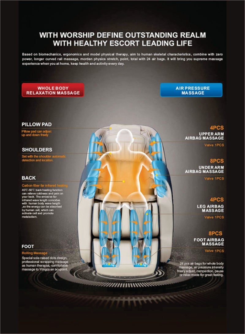 ARES ISmart-2 Full Body Massage Chair With Ai Intelligent 4D Core Manipulator Technology, Sl Shape, Beige Gray  - Image 4