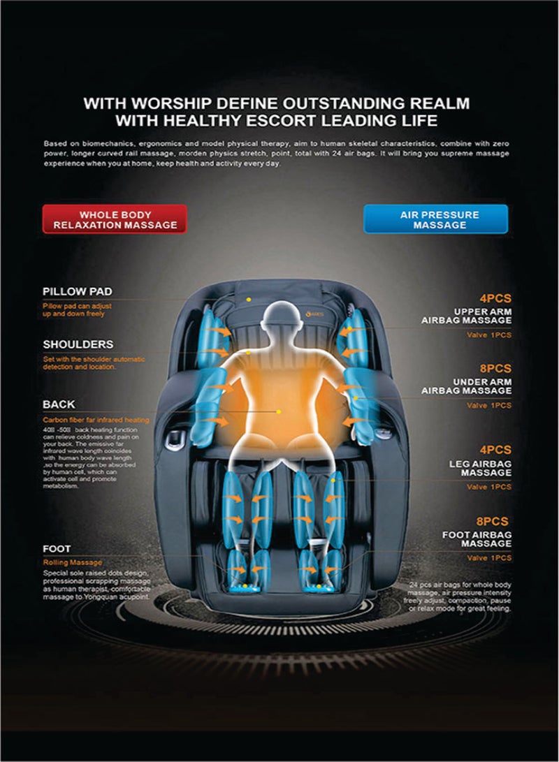 ARES Ismart-2 Full Body Massage Chair With Ai Intelligent 4D Core Massage Manipulator Technology Sl Shape Curved Rail, Black Gray  - Image 4