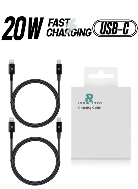 2pcs 20W Fast Charging USB-C to Lightning Charging Cable (Apple MFi Certified) 1m for iPhone 14 13 13 Pro 12 Pro Max 12 11 X XS XR 8 Plus, AirPods Pro Black