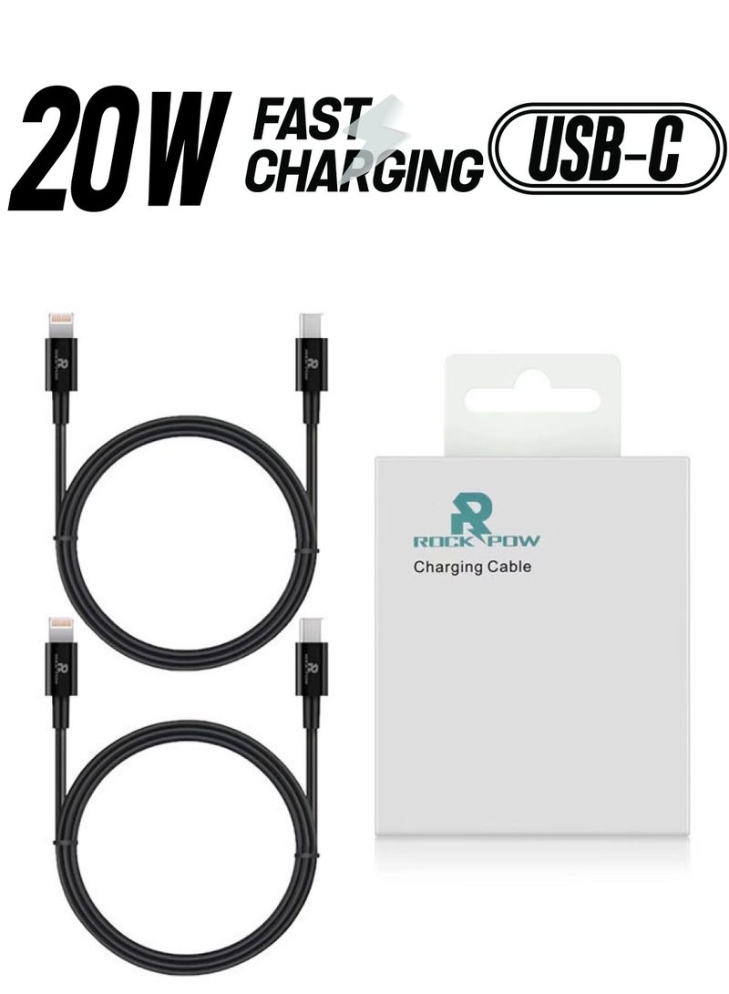 Rock Pow 2pcs 20W Fast Charging USB-C to Lightning Charging Cable (Apple MFi Certified) 1m for iPhone 14 13 13 Pro 12 Pro Max 12 11 X XS XR 8 Plus, AirPods Pro Black  - Image 1