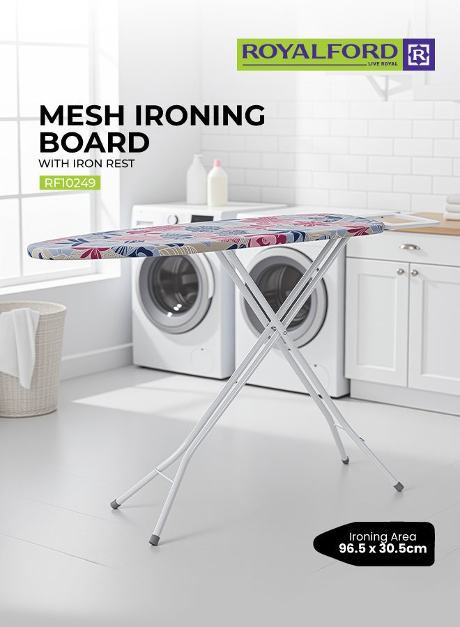 Royalford Mesh Ironing Board with Iron Rest Multicolour 31x5x128cm - Image 1