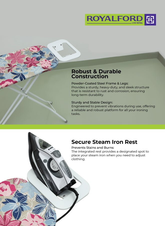 Royalford Mesh Ironing Board with Iron Rest Multicolour 31x5x128cm - Image 2