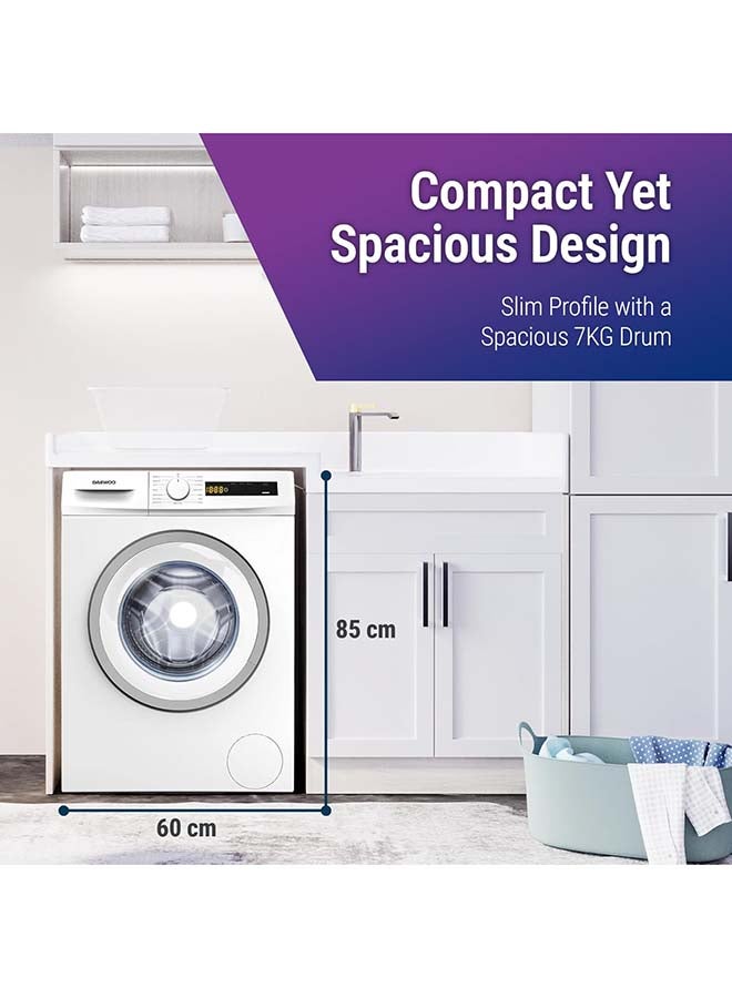 DAEWOO 7Kg Front Load Washing Machine With Lunar Dial, 1200 Rpm, 15 Programs, Fully Automatic Washer, Digital Led Display, Child Lock, 90° Hygiene, Quick Wash, Mute Function, DWD-7W1211 White - Image 2