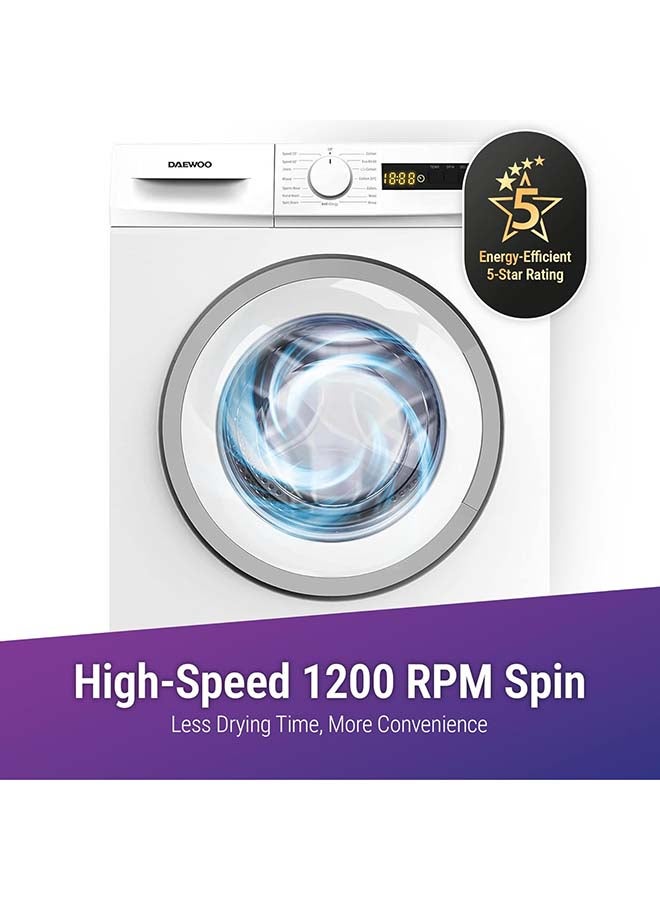 DAEWOO 7Kg Front Load Washing Machine With Lunar Dial, 1200 Rpm, 15 Programs, Fully Automatic Washer, Digital Led Display, Child Lock, 90° Hygiene, Quick Wash, Mute Function, DWD-7W1211 White - Image 5