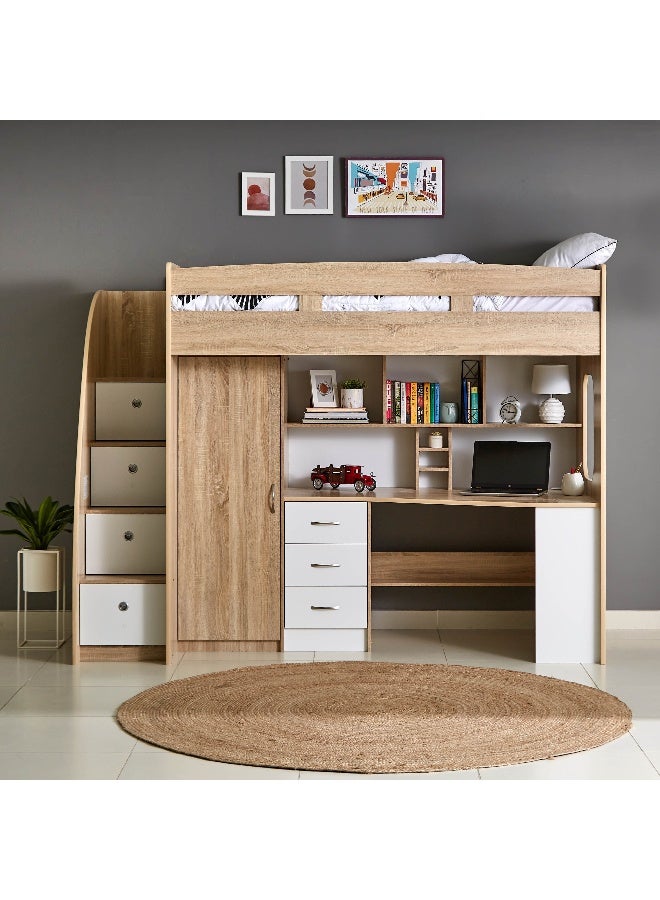 Home Box Cooper Xmore Single Loft Bed With Storage - 90X190 Cm Light Brown 90x190cm  - Image 2