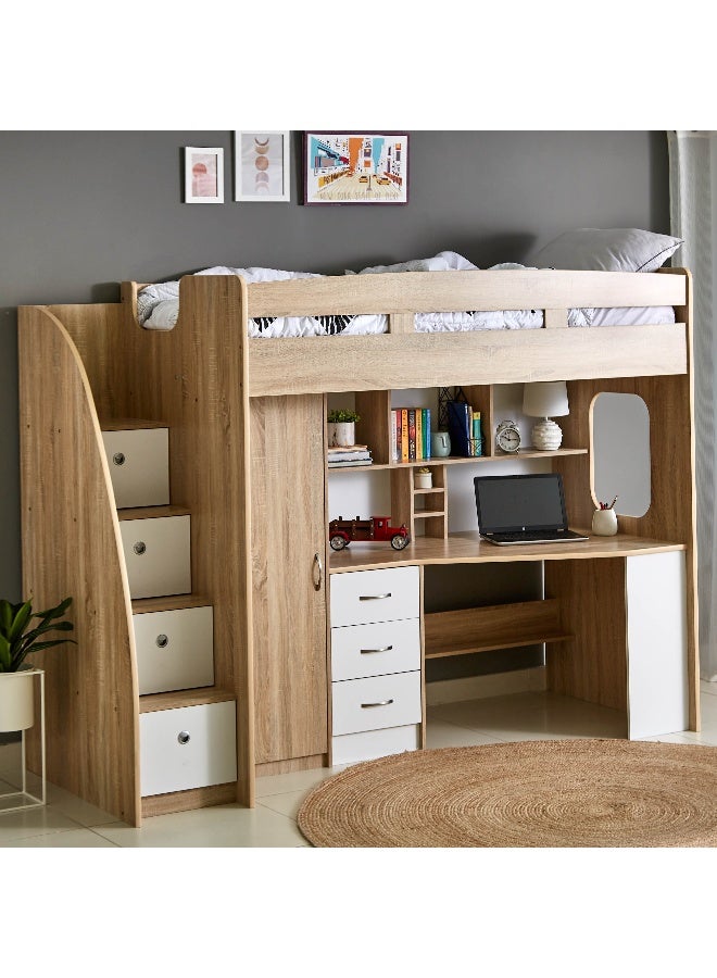 Home Box Cooper Xmore Single Loft Bed With Storage - 90X190 Cm Light Brown 90x190cm  - Image 3