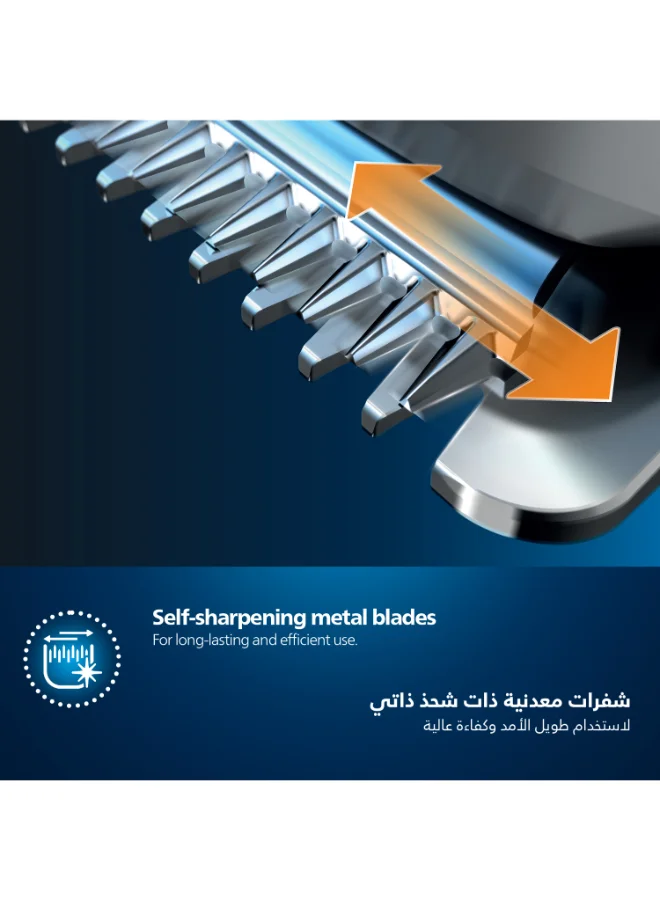 Philips Hair Clipper HC3525/13,Easy, Even Haircuts,Self-Sharpening Blades, 13 Length Settings,45min Cordless, DuraPower Tech, Washable Blades Black/Grey