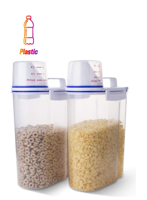Pack of 2 Airtight Rice Bean Cereal Storage Container Bin With Measuring Cup Clear 2500ml