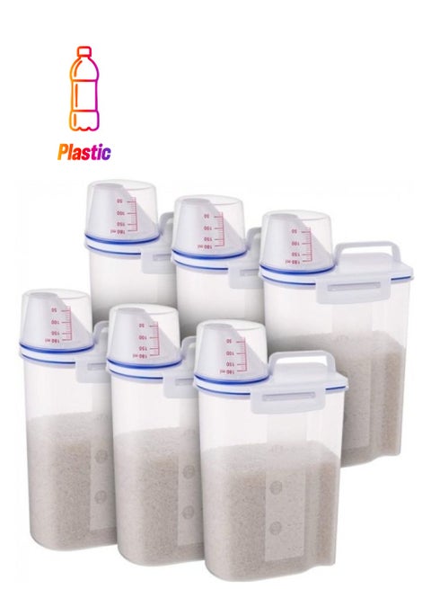 6-Piece Airtight Rice, Bean, Cereal Storage Container Bin With Measuring Cup Clear 2500ml