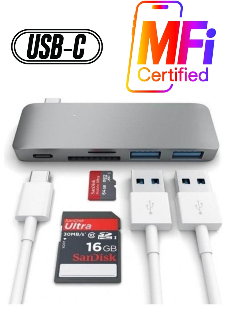 MARGOUN USB-C Multiport Extension Hub Adapter And Card Reader Grey - Image 1