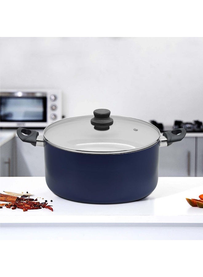 راج وعاء طهي مانع للالتصاق يعمل بالحث المغناطيسي مع غطاء زجاجي أزرق 28سم - Image 4