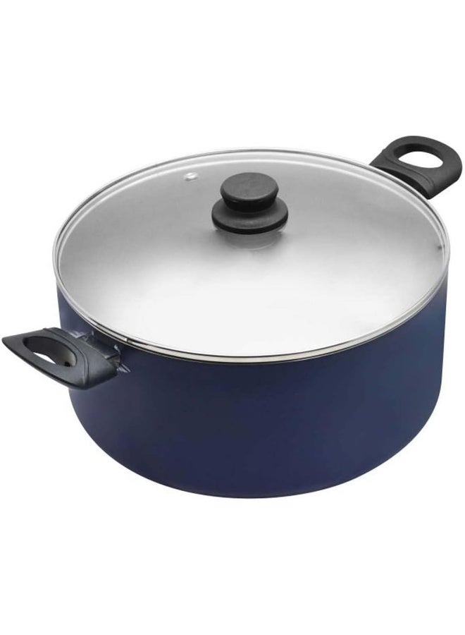 راج وعاء طهي مانع للالتصاق يعمل بالحث المغناطيسي مع غطاء زجاجي أزرق 28سم - Image 3