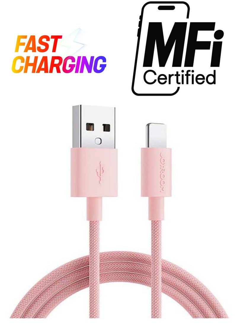 جوي روم كابل ملون للشحن السريع ونقل البيانات لهاتف آيفون بطول 2 متر وردي - Image 1