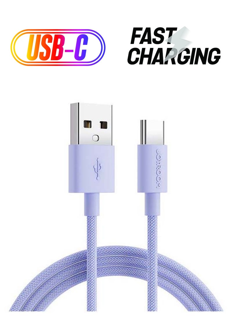 جوي روم كابل شحن سريع مضفر من النايلون الملون بمنفذ Type-C بطول 2 متر أرجواني - Image 1