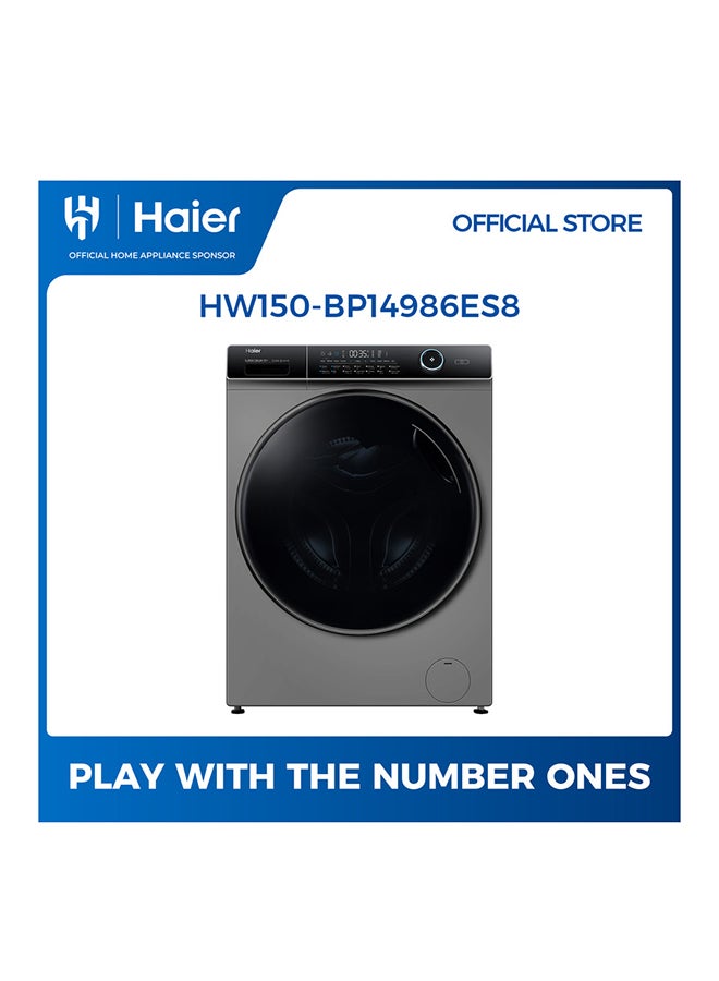 Haier Washing Machine 15 KG Front Loading , Steam, inverter Motor, 601 MM Super Drum - HW150-BP14986ES8 Dark Silver - Image 1
