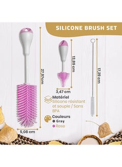 LuQu 3-In-1 Silicon Brush Set For Baby Bottle Cleaning-Pink  - Image 2
