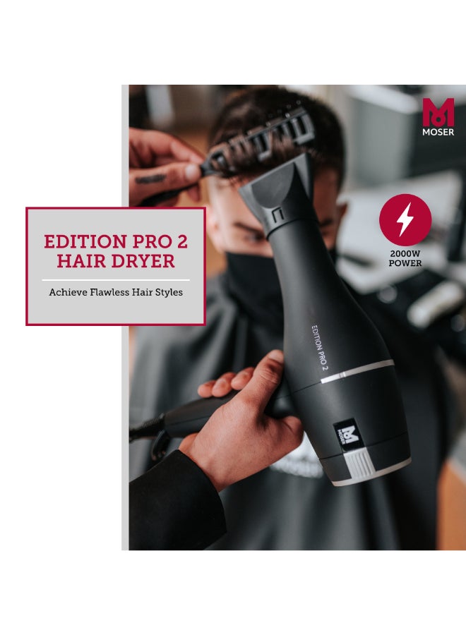 MOSER Edition Pro2 Professional Hair Dryer (Made In Italy) | 2000W Salon-Grade Motor With Ionic Frizz-Control | 3 Heat And 2 Speed Settings With Cool Shot | Smoothens Hair (4332-0150) Black  - Image 2