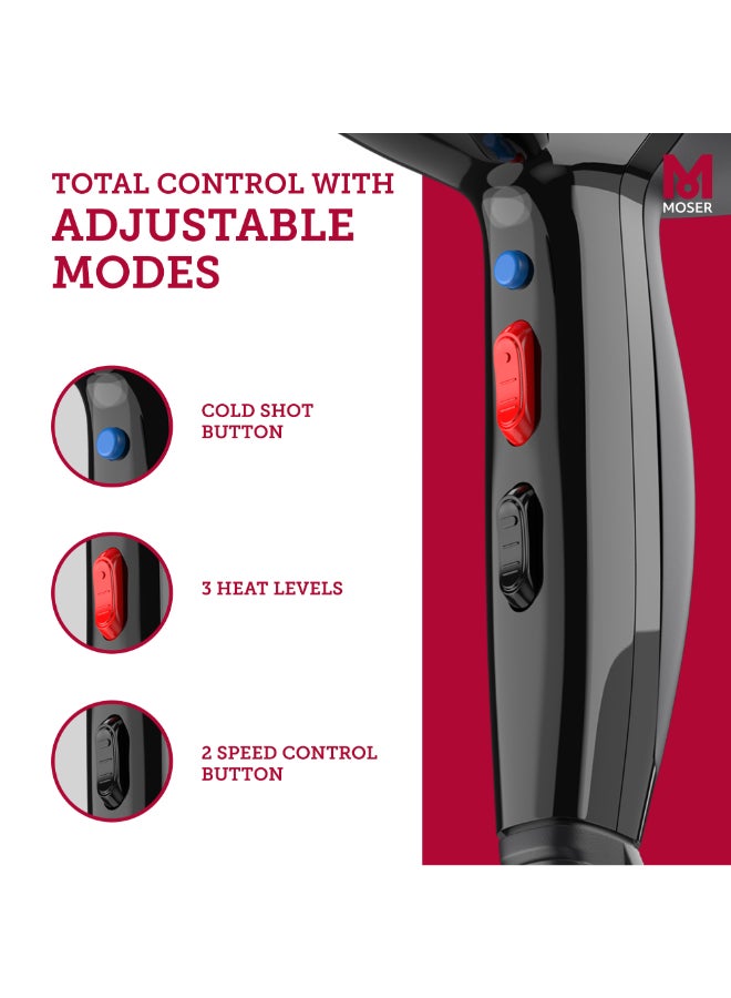 MOSER - Ventus Professional Hair Dryer For Women (Made In Italy) | 2200W Salon-Grade Motor With Ionic Frizz Control | 3 Heat And 2 Speed Settings With Cool Shot | Compact And Lightweight Design (4352-0150) Black - Image 1