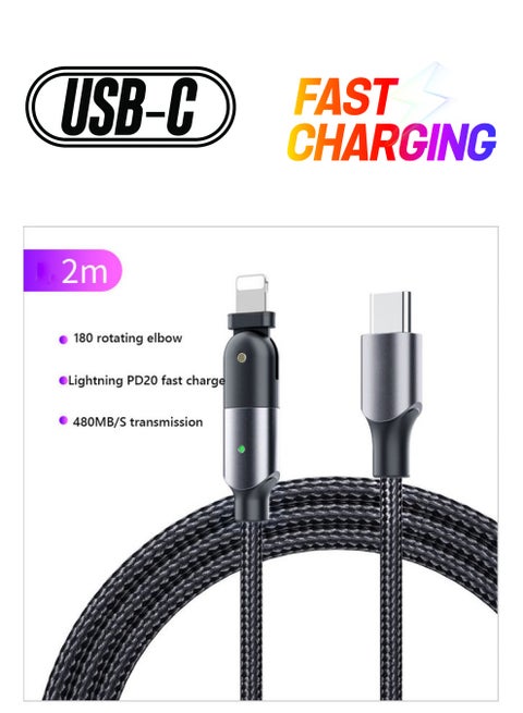 USB 180 Fast Charger Lightning Cable Black