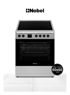 60 x 60 Ceramic Cooker, 4 Ceramic Hob, Electric Grill & Electric Oven, 6 Knob Control with Digital Display, Auto Ignition, Tinted Glass with Black Top Ceramic Hob, Inner Light, 59.8 x 61 x 86.5 cm, Black, Made In Turkey NGC60VT Silver