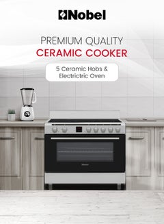 Nobel 90x60 cm Vitroceran And Electric Oven – Full Electric Ceramic Steel Oven With 5 Highlight Ceramic Heaters, 6 Knobs, Digital Touch Timer, Oven Lamp, Flap Drawer, Triple Glass Door, Heat Indicator, Auto Cut-off, and Adjustable Feet – 11300W Max. Power, 8300W Max. Hobs Power, 3000W Max. Oven Power, 3500W Max. Oven Power, 230V~/400V 3N - NGC90VT Silver  - Image 2