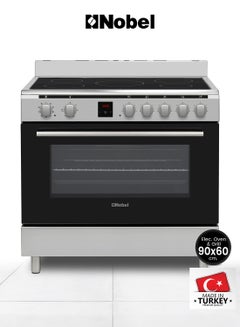 Nobel 90x60 cm Vitroceran And Electric Oven – Full Electric Ceramic Steel Oven With 5 Highlight Ceramic Heaters, 6 Knobs, Digital Touch Timer, Oven Lamp, Flap Drawer, Triple Glass Door, Heat Indicator, Auto Cut-off, and Adjustable Feet – 11300W Max. Power, 8300W Max. Hobs Power, 3000W Max. Oven Power, 3500W Max. Oven Power, 230V~/400V 3N - NGC90VT Silver  - Image 1