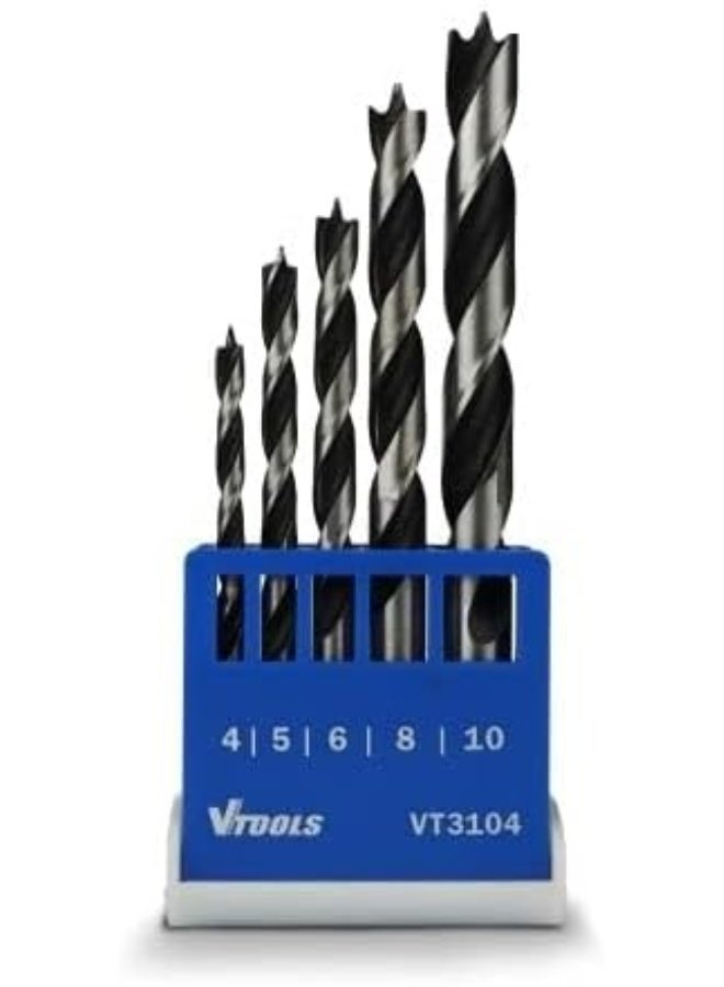 VTOOLS 5 Piece Drill Bit Set For Wood (4, 5, 6, 8, And 10 Mm), Blue/Grey, VT3104 Silver 4/5/6/8/10mm  - Image 3