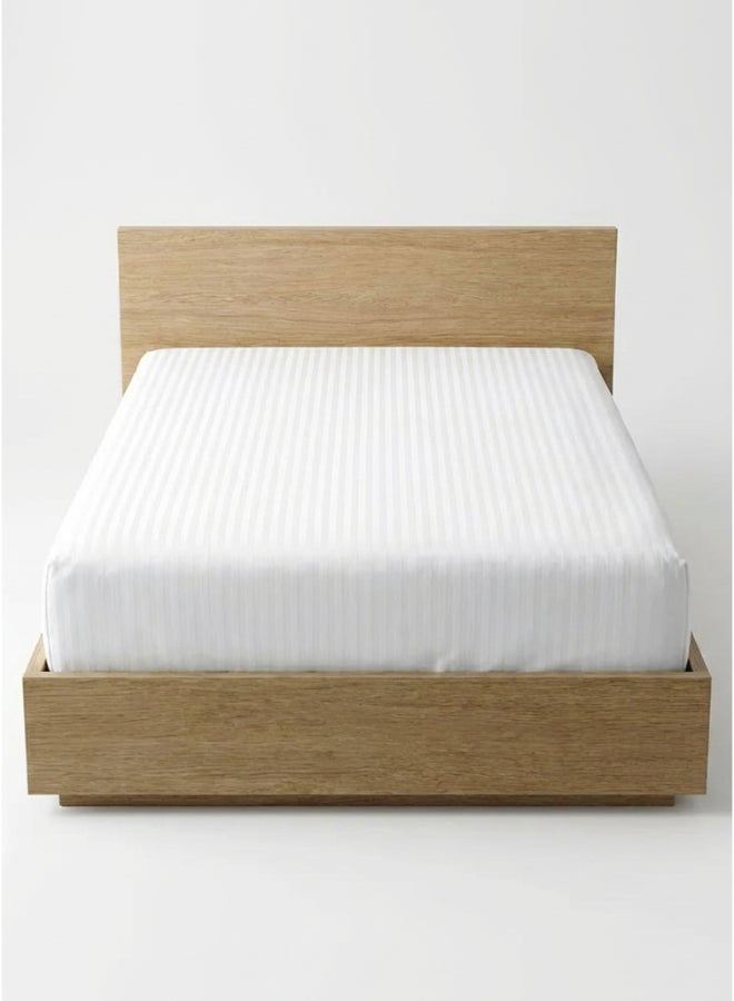 Hotel Linen Klub King Fitted Sheet - 100% Cotton 600Tc 1INCH Stripe Sateen Weave with elasticized deep pocket Cotton White 200x200+ 30cm