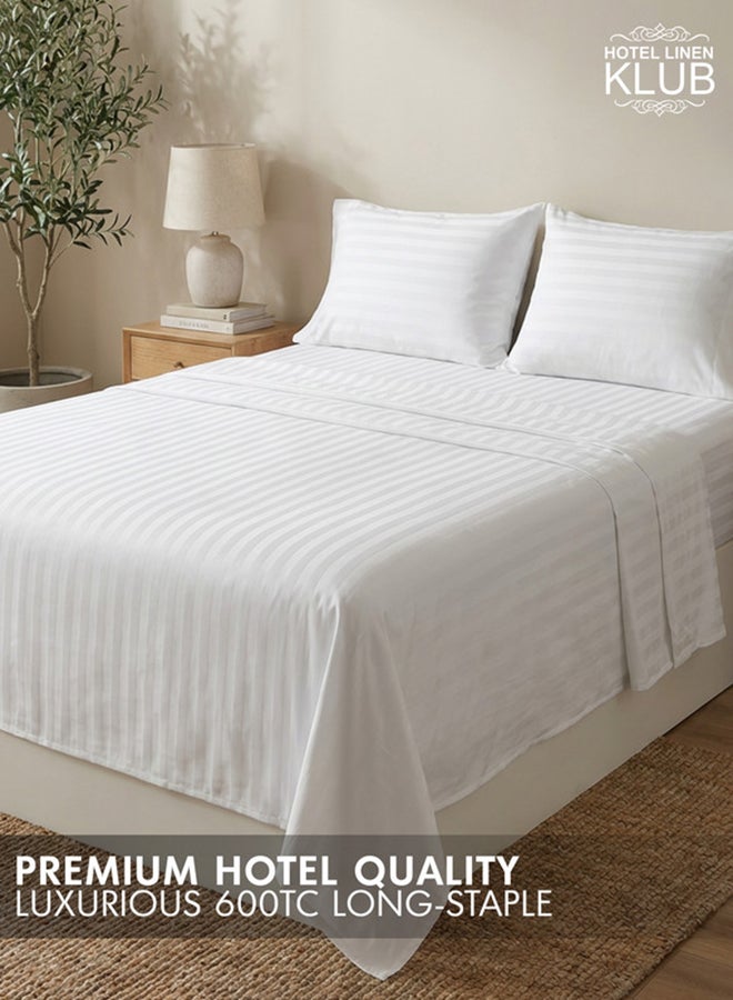Hotel Linen Klub 100% Cotton 600TC King Bed Sheet Set White 260x280cm - Image 2