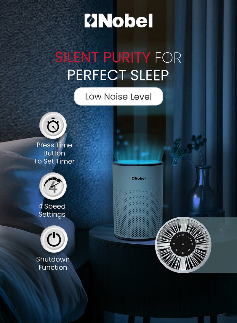 Nobel 3 Filters (Pre-filter, Carbon and HEPA Filter) Air Purifier 14 Square Meter Area To Clean 3 HEPA Filters 4 Speed Ambiant Light NAP120 White  - Image 5