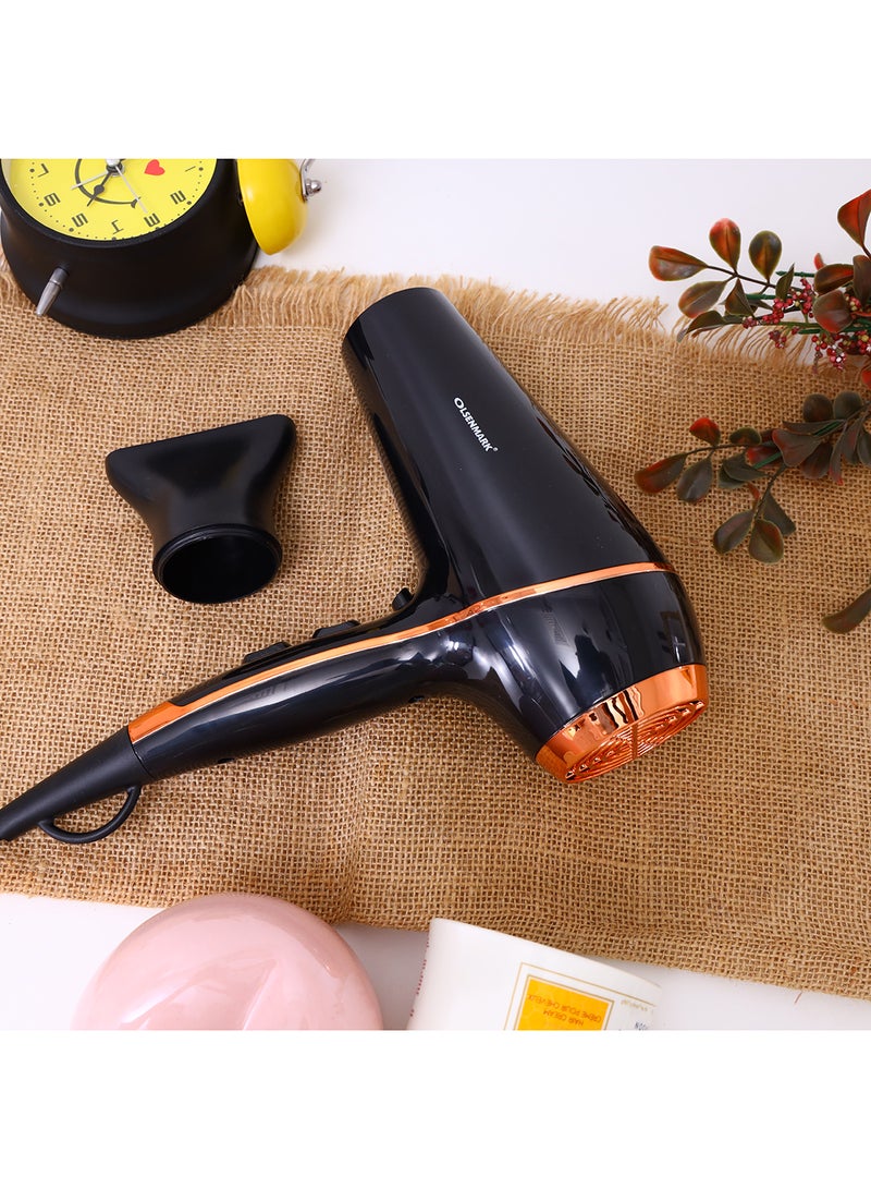 Olsenmark - Hair Dryer - 2 Speed Control and 3 Level Heat Settings With Hanging Loop, Perfect for Salon and Home Hair Styling Black/Gold - Image 1
