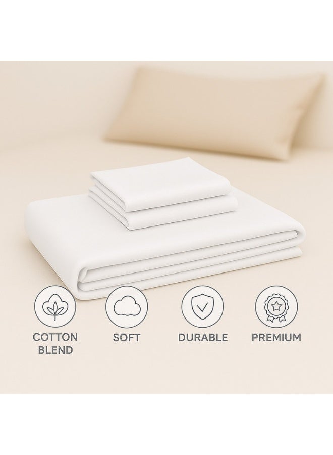 Hotel Linen Klub 3-Piece Flat Sheet With Pillowcases Set Cotton Blend White 240x260cm - Image 3