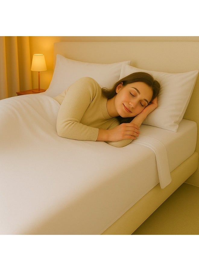 Hotel Linen Klub 3-Piece Flat Sheet With Pillowcases Set Cotton Blend White 240x260cm - Image 5