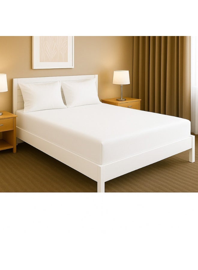 هوتيل لينين كلوب طقم ملاءات جاهزة مقاس كينج من Deyarco مكون من 3 قطع يتضمن 1x شرشف مثبت 200x200+30 سم، 2xكيس وسادة 50x75 سم مزيج القطن أبيض مزيج القطن أبيض 200x200سم - Image 2