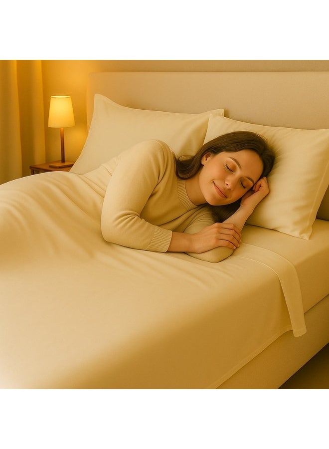 Princess 3-Piece Bedding Sheets With Pillowcases Cotton Blend Cream 240 x 260cm - Image 5