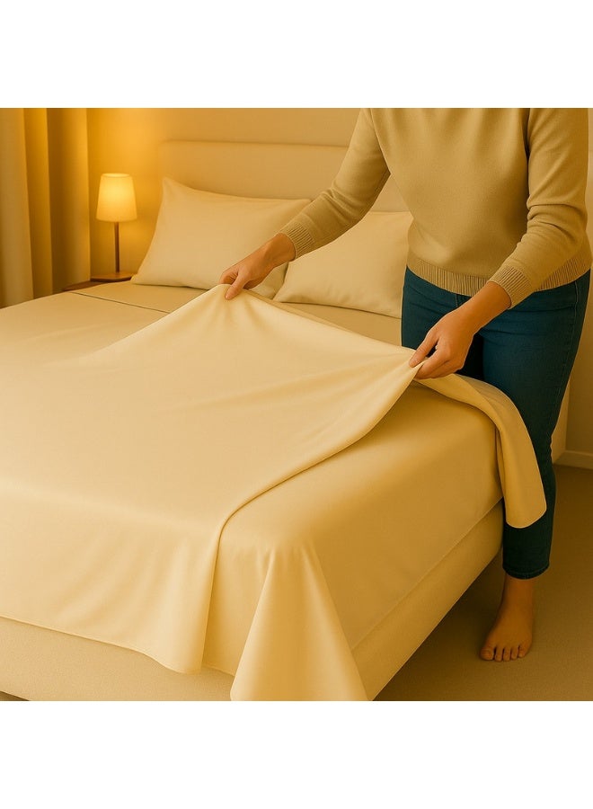 Hotel Linen Klub 1Pc Single Flat Sheet Set-Fabric:  144Tc Cotton Blend -Size: 170x240cm + 1 pillowcase 50x75cm Cotton Blend Cream 50x75cm - Image 4