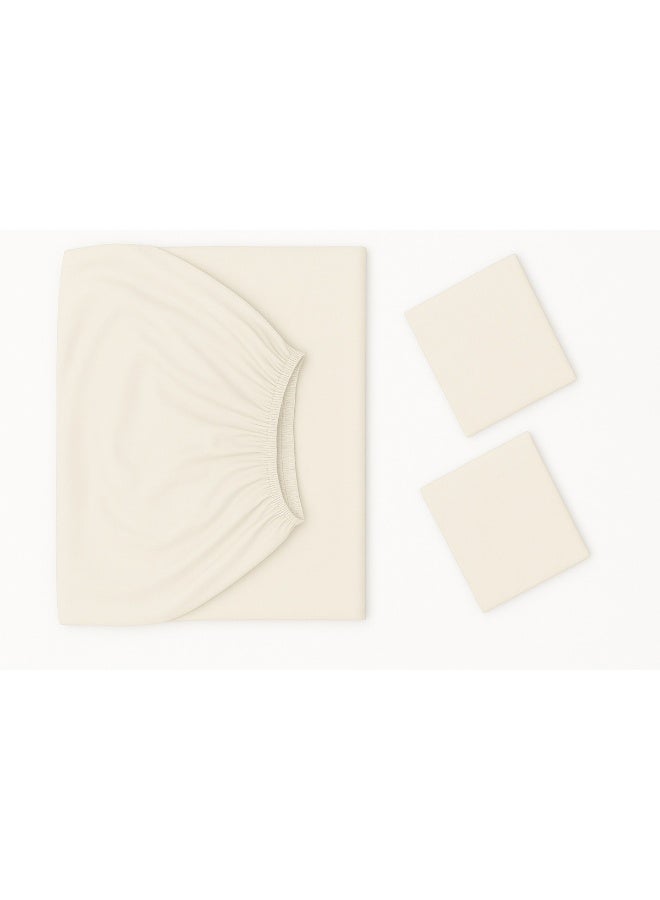 Princess 3-Piece Fitted Sheet With Pillowcases Set Cotton Blend Cream 200x200cm - Image 4