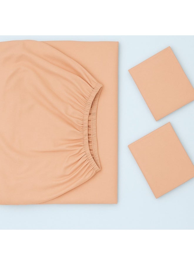 Princess 3-Piece Fitted Sheet With Pillowcases Set Cotton Blend Peach 150 x 200cm - Image 4
