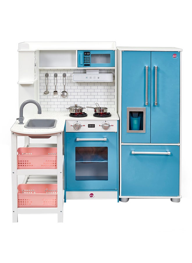 Plum Penne Pantry Wooden Corner Kitchen With Fridge – Berry Blue 105x101x70cm 105x101x70cm - Image 1