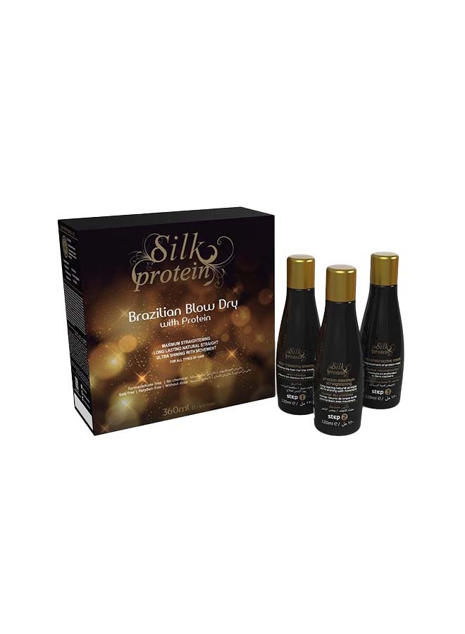 Brazilian Secrets Hair 3 Piece Progressive Silk Protein Kit Blow Dry, Maximum Straightening And A Long Lasting Natural Straight 120ml