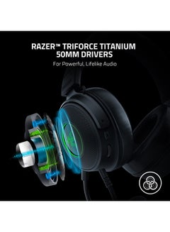 RAZER Razer Kraken V3 Wired USB Gaming Headset - Triforce Titanium 50mm Drivers, Hybrid Fabric & Leatherette Memory Foam Cushions, Detachable HyperClear Mic - Black  - Image 2
