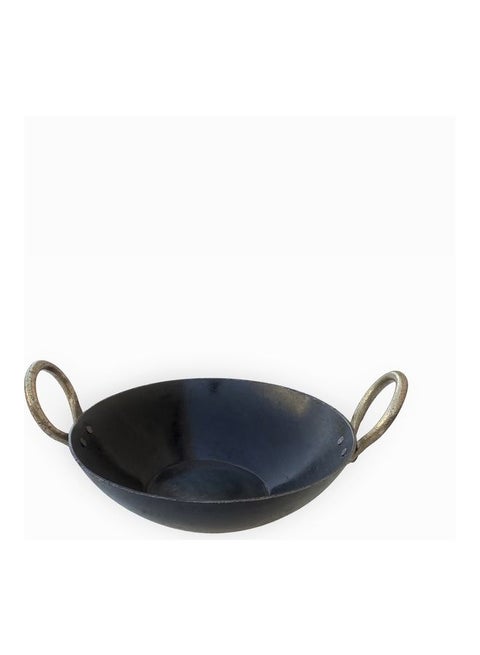 Iron Flat Bottom Deep Kadai/Wok Black 20.5cm