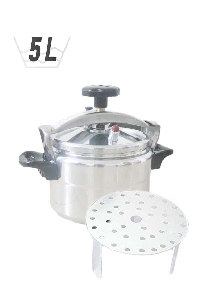 Premium Quality Aluminum Pressure Cooker With Steamer Fast Canner Pot Crock Stay Cool Handles Automatic Safety Device Black 5Liters  - Image 1