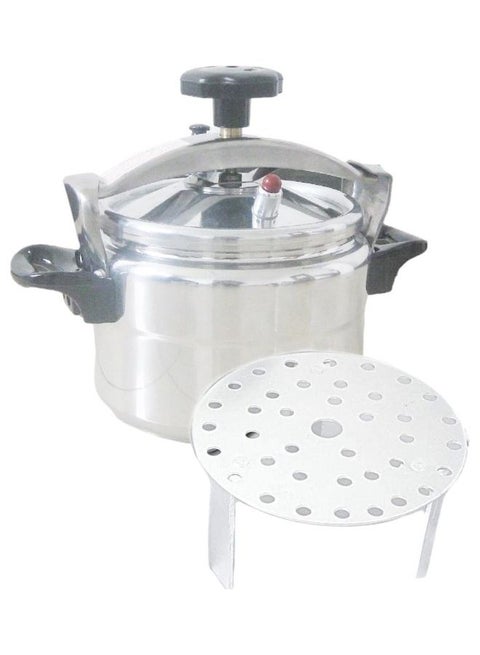 Premium Quality Aluminum Pressure Cooker With Steamer Fast Canner Pot Crock Stay Cool Handles Automatic Safety Device Black 7Liters
