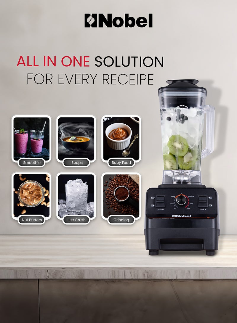 Nobel - Commercial Blender with 2 Litre Unbreakable Jar, Stepless Speed Control & 6pcs Ice Crushing Cutting Blades with Over Heat Protection 2 L 1350 W NB550COM Black - Image 1