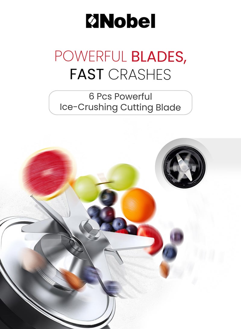 Nobel - Commercial Blender with 2 Litre Unbreakable Jar, Stepless Speed Control & 6pcs Ice Crushing Cutting Blades with Over Heat Protection 2 L 1350 W NB550COM Black - Image 1