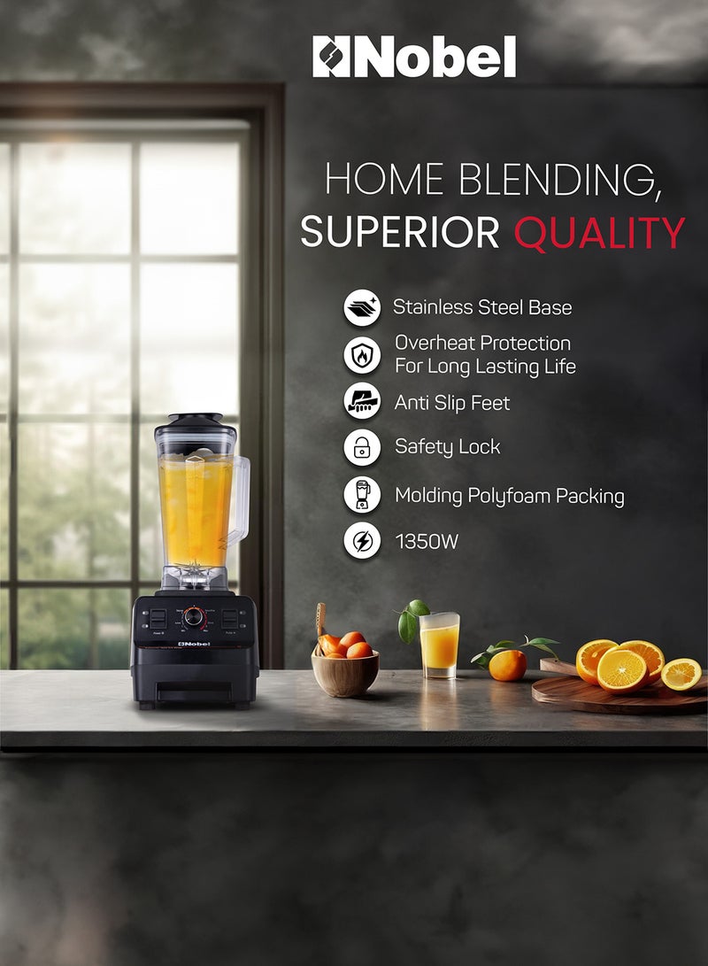 Nobel - Commercial Blender with 2 Litre Unbreakable Jar, Stepless Speed Control & 6pcs Ice Crushing Cutting Blades with Over Heat Protection 2 L 1350 W NB550COM Black - Image 1