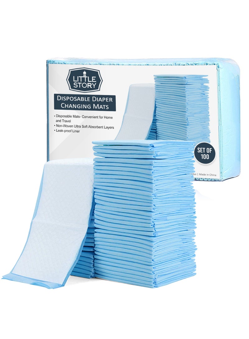 Little Story - Pack Of 100 Portable Disposable Diaper Changing Soft Waterproof Mats - Blue - Image 1